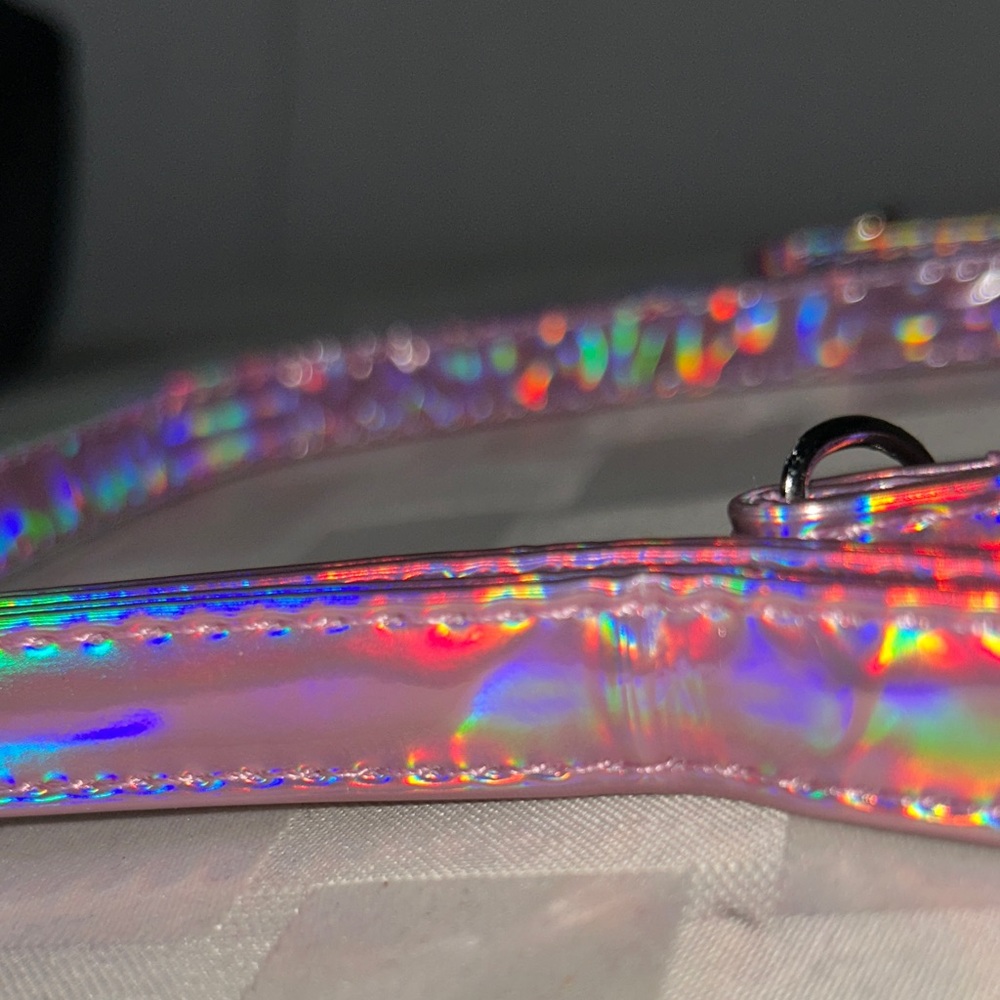 Source Unknown Iridescent Holographic Pink Strap Bag Accent
